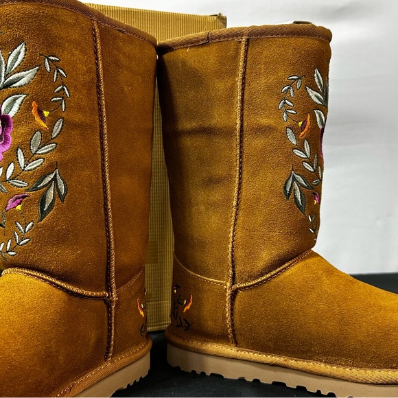 UGG Brown and Yellow Winter Boots with Floral Embroidery - Picture 4 of 8